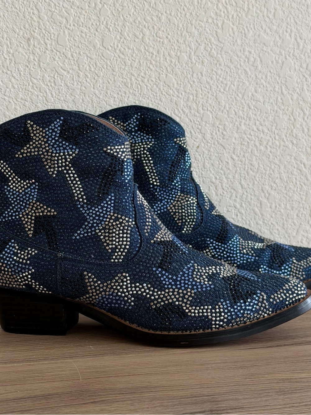 Lola Cruz Blue Star Crystal Embellished Western Ankle Boots Statement Booties 38 - Picture 13 of 14